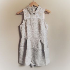 Topshop Cream Collared Jacquard Romper Playsuit